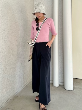 「Re:EDIT（リエディ）のアイテム（帽子）」を使った、Katieさん（レディース・155cm）の夏コーディネート