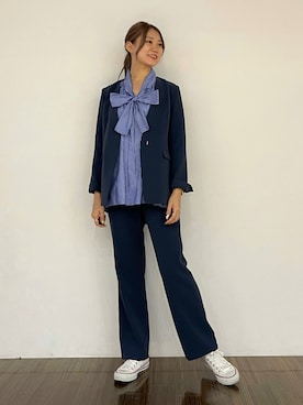 「アイテム（スーツジャケット、グレー系）」を使った、yazuさん（レディース・165cm）の秋コーディネート