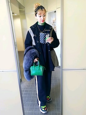 「ナイキスニーカー」｜「アイテム（ピーコート）」を使った、稲妻アスリートさん（レディース・165cm）の冬コーディネート