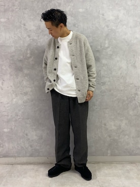 「アイテム（カーディガン/ボレロ）」を使った、小野川典さん（メンズ・168cm）の秋コーディネート
