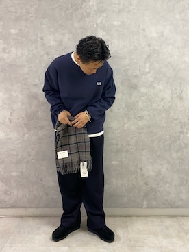 「アイテム（マフラー）」を使った、小野川典さん（メンズ・168cm）の秋コーディネート