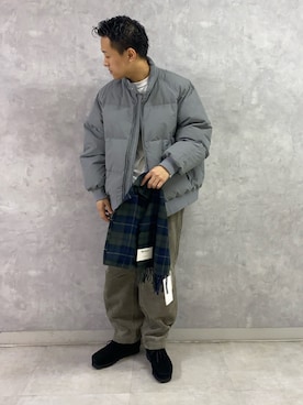 「アイテム（マフラー）」を使った、小野川典さん（メンズ・168cm）の秋コーディネート