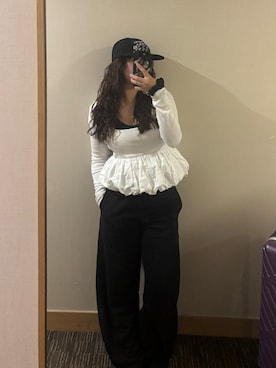 「GU（ジーユー）のアイテム（スウェットパンツ）」を使った、SHUさん（レディース・154cm）の秋コーディネート