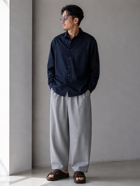 「SOPHNET.（ソフネット）のSUMMER STRETCH WOOL TAPERED EASY PANTS（その他パンツ、グレー系）」を使った、bonさん（メンズ・173cm）の春コーディネート
