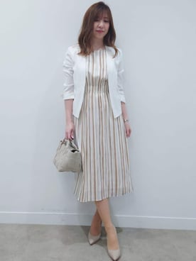 「ストライプワンピース」｜「アイテム（ノーカラージャケット）」を使った、COUP DE CHANCE（STAFF)さん（レディース・158cm）の春コーディネート