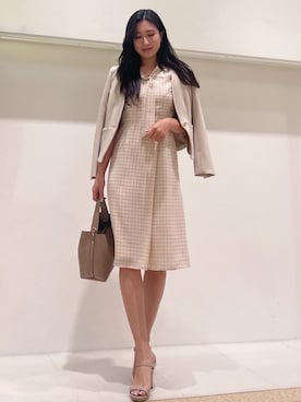 「ボウタイ」｜「アイテム（ノーカラージャケット）」を使った、COUP DE CHANCE（STAFF)さん（レディース・167cm）の夏コーディネート