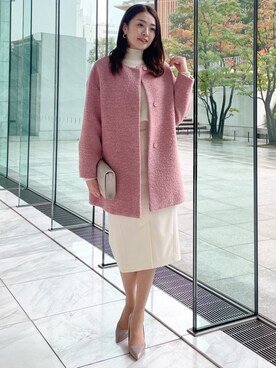 「カラーコート」｜「アイテム（ノーカラーコート）」を使った、COUP DE CHANCE（STAFF)さん（レディース・165cm）の冬コーディネート