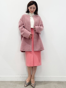 「白ニット」｜「アイテム（ノーカラーコート）」を使った、COUP DE CHANCE（STAFF)さん（レディース・156cm）の冬コーディネート