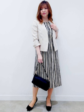 「ストライプワンピース」｜「アイテム（ノーカラージャケット）」を使った、COUP DE CHANCE（STAFF)さん（レディース・158cm）の春コーディネート