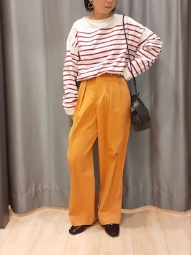 「アイテム（パンツ、オレンジ系）」を使った、miuracoさん（レディース・151cm）の春コーディネート