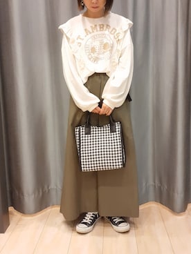 「Green　Parks（グリーンパークス）のアイテム（スカート）」を使った、miuracoさん（レディース・151cm）の春コーディネート