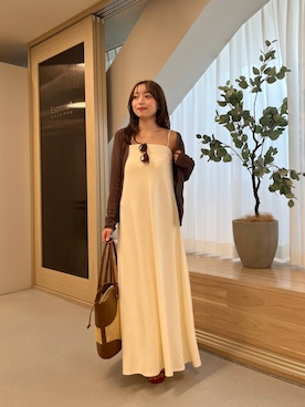 「Andemiu（アンデミュウ）の雑材バケツトートバッグ656273（Tote、ブラウン系）」を使った、andemiu_miyuさん（レディース・155cm）の春コーディネート