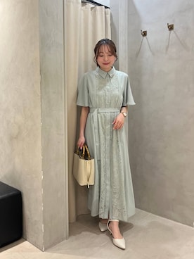 「Andemiu（アンデミュウ）のポインテットヒールパンプス646223（Pumps、ホワイト系）」を使った、andemiu_miyuさん（レディース・155cm）の春コーディネート