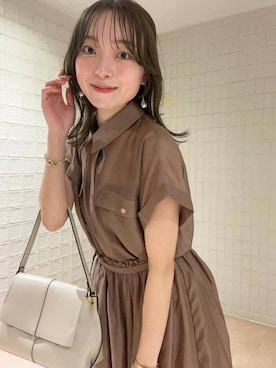 「アイテム（シャツワンピース、ブラウン系）」を使った、andemiu_miyuさん（レディース・155cm）の夏コーディネート