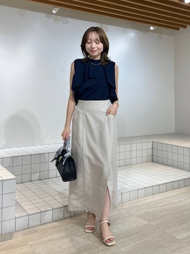 「Andemiu（アンデミュウ）のショートジャケット/1032170（テーラードジャケット、ベージュ系）」を使った、andemiu_miyuさん（レディース・155cm）の夏コーディネート