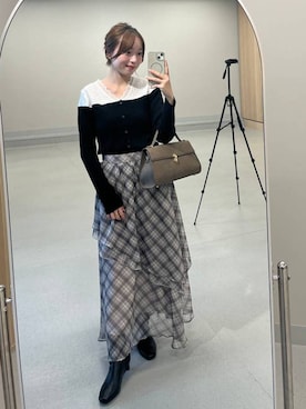 「Andemiu（アンデミュウ）のストレッチショートブーツ/1063783（ブーツ、ブラウン系）」を使った、andemiu_miyuさん（レディース・155cm）の秋コーディネート