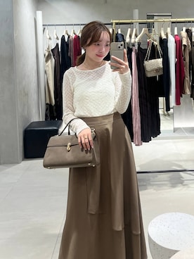 「Andemiu（アンデミュウ）のシアーレースカットソー/1057284（Tシャツ/カットソー、ホワイト系）」を使った、andemiu_miyuさん（レディース・155cm）の秋コーディネート