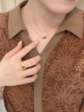 「Andemiu（アンデミュウ）のレースシャツワンピース1032178（ワンピース、ブラウン系）」を使った、andemiu_miyuさん（レディース・155cm）の夏コーディネート