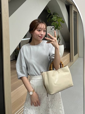 「Andemiu（アンデミュウ）のバンブーハンドルバッグ656264（Handbag、ホワイト系）」を使った、andemiu_miyuさん（レディース・155cm）の春コーディネート