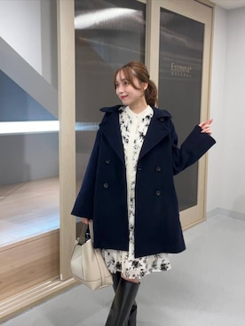 「アイテム（ピーコート）」を使った、andemiu_miyuさん（レディース・155cm）の秋コーディネート