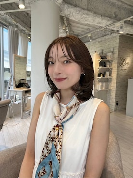 「Andemiu（アンデミュウ）のアソートガラスカーフ291049（バンダナ/スカーフ、ホワイト系）」を使った、andemiu_miyuさん（レディース・155cm）の夏コーディネート