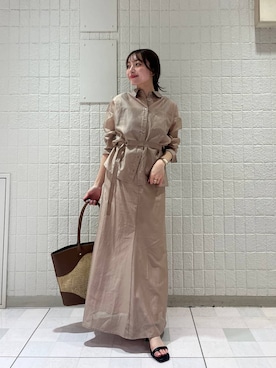 「Andemiu（アンデミュウ）の雑材バケツトートバッグ656273（Tote、ブラウン系）」を使った、andemiu_miyuさん（レディース・155cm）の春コーディネート