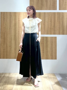 「Andemiu（アンデミュウ）のザツザイハイショクBAG995247（かごバッグ）」を使った、andemiu_miyuさん（レディース・155cm）の夏コーディネート