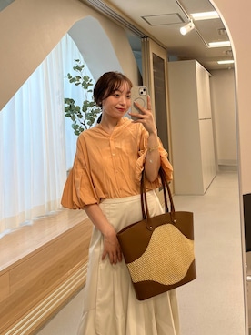 「Andemiu（アンデミュウ）の雑材バケツトートバッグ656273（Tote、ブラウン系）」を使った、andemiu_miyuさん（レディース・155cm）の春コーディネート