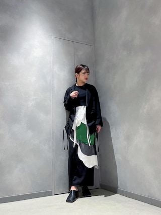 未使用級✨ UN3D. ヘムギャザーシャツ 長袖 リボン ドローコード F 未