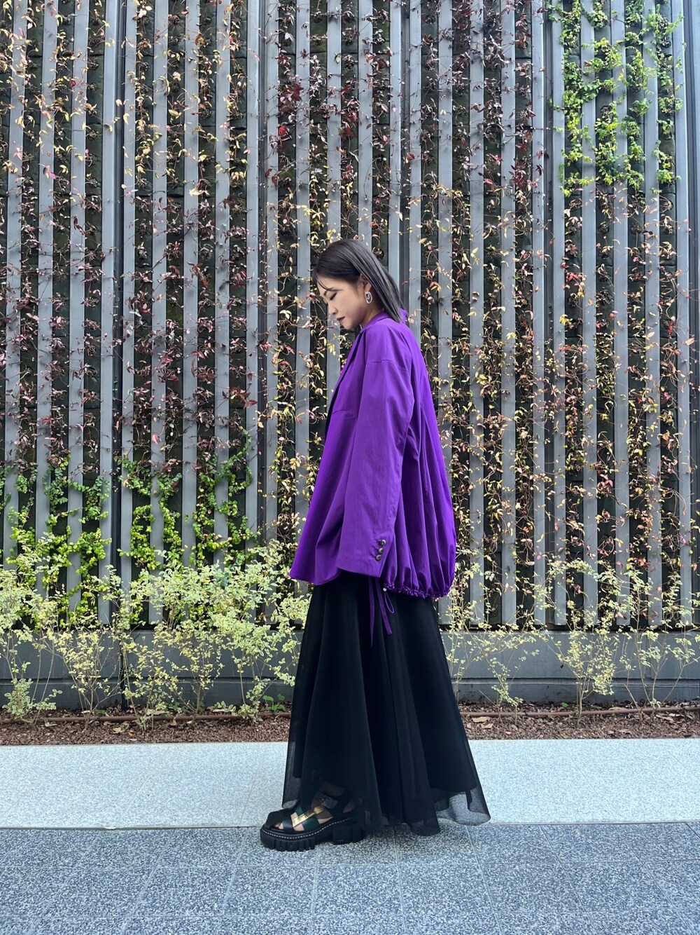 アンスリード パープル トレンチコート ノーカラー
