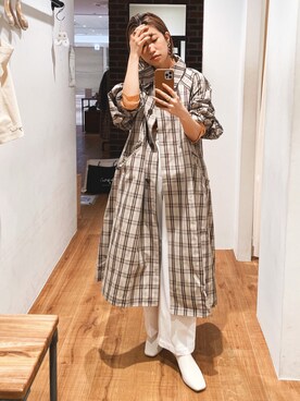 「Ungrid（アングリッド）のステンカラ－チェックロングコート（ステンカラーコート）」を使った、suyako ogawaさん（レディース・155cm）の冬コーディネート