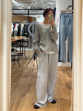 「Ungrid（アングリッド）のカシミヤ混ニットパンツ（その他パンツ）」を使った、suyako ogawaさん（レディース・156cm）の冬コーディネート