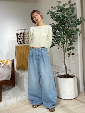 「Ungrid（アングリッド）のウエストタックカーブデニム（デニムパンツ）」を使った、suyako ogawaさん（レディース・156cm）の冬コーディネート