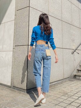 「Ungrid（アングリッド）のハイウエストスリムテーパードデニム（デニムパンツ）」を使った、大橋琴乃さん（レディース・165cm）の春コーディネート