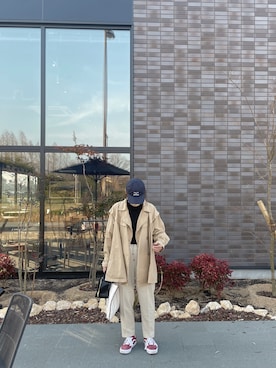 「andme（アンドミー）の【13色展開】きれいめツイル美脚ドローストリングテーパードパンツ（スラックス）」を使った、lllmoiyさん（レディース・161cm）の春コーディネート