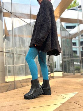 「カラーソックス」｜「アイテム（ブーツ）」を使った、UNITED NUDEさん（レディース・155cm）の秋コーディネート