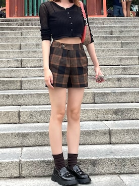 「アイテム（ソックス/靴下、ブラウン系）」を使った、ranさん（レディース・162cm）の秋コーディネート