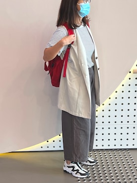 「DISCOAT（ディスコート）のテックリネンノーカラージレ（ベスト、グレー系）」を使った、🆂🆄🅼さん（レディース・160cm）の夏コーディネート