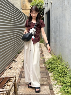 「ブラウンコーデ」｜「アイテム（カーディガン/ボレロ）」を使った、kon_lemageさん（レディース・158cm）の夏コーディネート
