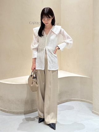 「CAPRICIEUX LE'MAGE（カプリシューレマージュ）のフリルウエストパンツ（その他パンツ）」を使った、kon_lemageさん（レディース・158cm）の夏コーディネート