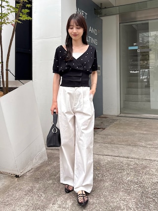 「CAPRICIEUX LE'MAGE(カプリシューレマージュ)の【低身長サイズあり】2タックチノパン(その他パンツ)」を使った、kon_lemageさん(レディース・158cm)の夏コーディネート
