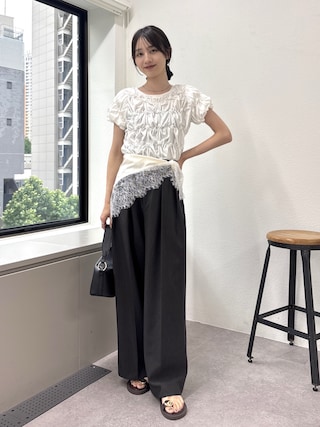「CAPRICIEUX LE'MAGE(カプリシューレマージュ)の【累計3万本!新色イエロー・チャコールグレー】2タックワイドパンツ(その他パンツ)」を使った、kon_lemageさん(レディース・158cm)の夏コーディネート