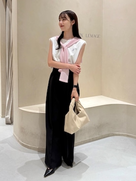 「CAPRICIEUX LE'MAGE（カプリシューレマージュ）の1ポイントノースリーブTシャツ（Tシャツ/カットソー）」を使った、kon_lemageさん（レディース・158cm）の夏コーディネート