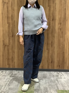 「アイテム（ビジネスシャツ、パープル系）」を使った、SHIRTS PLAZA 札幌マルヤマクラス店さん（レディース・162cm）の秋コーディネート