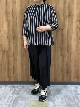 「TOKYO SHIRTS（トウキョウシャツ）のストライプ シフォンブラウス（シャツ/ブラウス、ブルー系）」を使った、SHIRTS PLAZA 札幌マルヤマクラス店さん（レディース・162cm）の春コーディネート