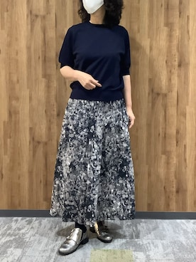 「BRICK HOUSE by TOKYO SHIRT（ブリックハウス）のアイテム（ニット/セーター、ブルー系）」を使った、SHIRTS PLAZA 札幌マルヤマクラス店さん（レディース・162cm）の夏コーディネート