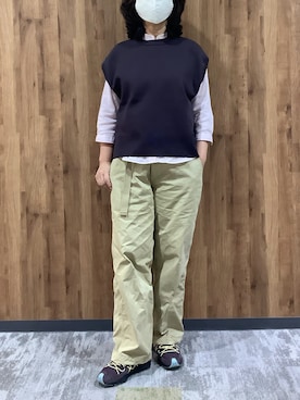 「TOKYO SHIRTS（トウキョウシャツ）のニット ミラノリブ バックスリット ベスト レディース（ベスト、ブラウン系）」を使った、SHIRTS PLAZA 札幌マルヤマクラス店さん（レディース・150cm）の秋コーディネート