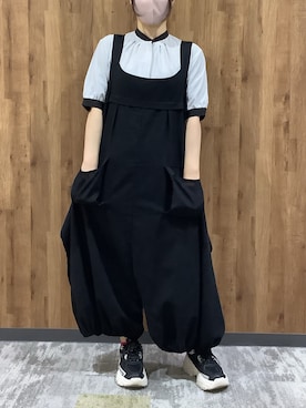 「TOKYO SHIRTS（トウキョウシャツ）の【COFREX】 配色 ギャザー衿 ブラウス 五分袖 レディースデザインシャツ（シャツ/ブラウス、グレー系）」を使った、SHIRTS PLAZA 札幌マルヤマクラス店さん（レディース・162cm）の春コーディネート