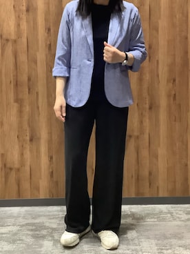 「黒Tシャツ」｜「アイテム（テーラードジャケット）」を使った、SHIRTS PLAZA 札幌マルヤマクラス店さん（レディース・162cm）の夏コーディネート