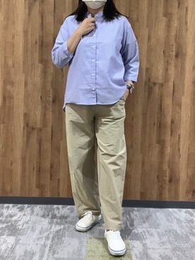 「TOKYO SHIRTS（トウキョウシャツ）の【Pitta Re:)】ふわっとガーゼシャツ オーバーシルエット 七分袖 綿100% レディース カジュアルシャツ（シャツ/ブラウス、ブルー系）」を使った、SHIRTS PLAZA 札幌マルヤマクラス店さん（レディース・162cm）の春コーディネート